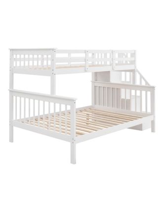 Stairway Twin-Over-Full Bunk Bed with Storage and Guard Rail