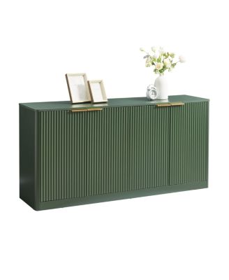 59-inch Modern Wavy Sideboard, Curved Contour 4-Door Storage Cabinet, Green