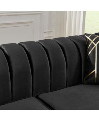 Streamdale Luxurious Velvet Sofa with Geometric Gold Hardware & Metal Feet
