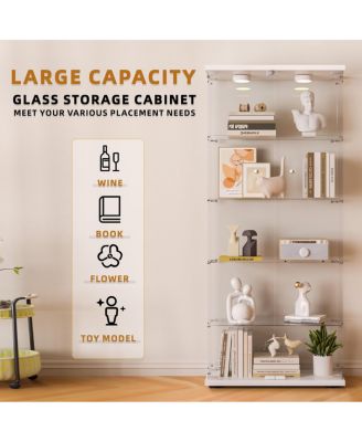 Streamdale Glass Display Cabinet with LED Lights, Locking Door, White