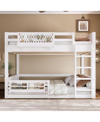 Streamdale Queen Bunk Bed with Ladder and Guardrails, Pegboard and bookshelf, White