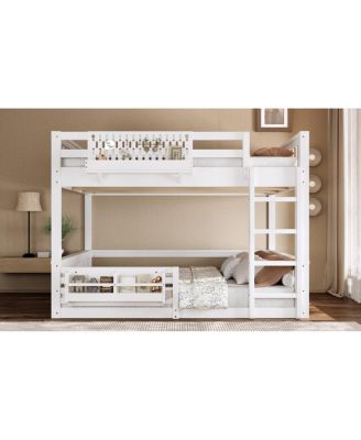 Streamdale Queen Bunk Bed with Ladder and Guardrails, Pegboard and bookshelf, White