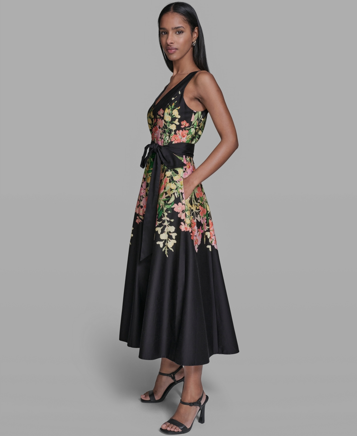 Karl Lagerfeld Paris Women's Printed V-Neck Midi Dress