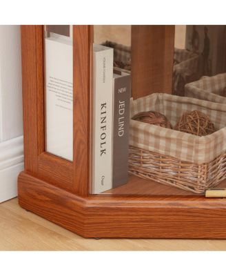 Lighted Corner Curio Cabinet - Display Case for Living Room, Collectibles, Wine & Bar