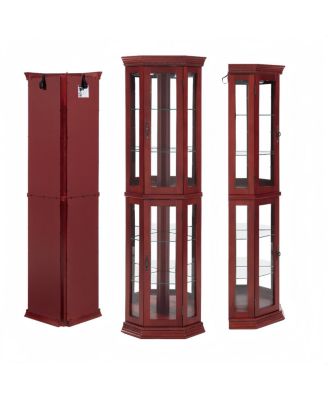 Lighted Corner Curio Cabinet - Glass Display Shelf, Tempered Glass Doors, Adjustable Shelving