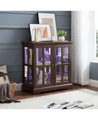 LED Curio Display Cabinet with Adjustable Shelves & Lattice Doors