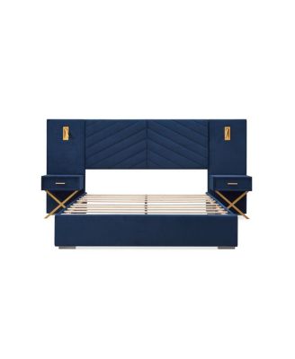 Queen Velvet Bed Frame with Wingback Headboard, No Box Spring Needed