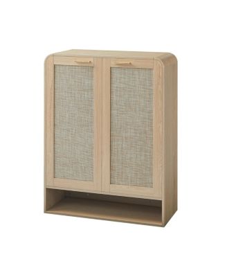 Streamdale Rattan Shoe Cabinet with Doors, 6-Tier Adjustable Shelves, Oak, 31.5"W x 13.8"D x 41"H.