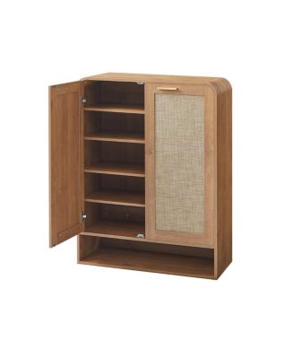 Rattan Shoe Cabinet with Doors, 6-Tier Adjustable Shelves, Entryway Storage Organizer.