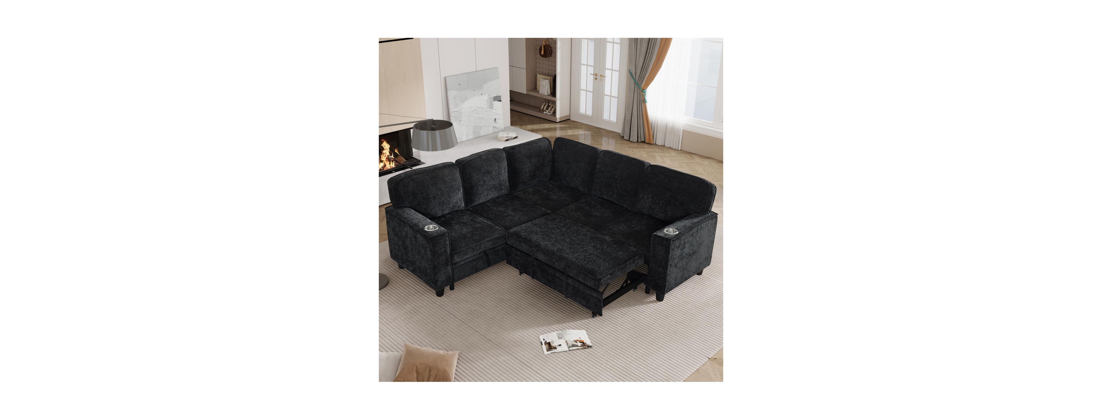 Streamdale Furniture L-Shaped Sofa Bed with Storage & Usb, Charcoal Gray