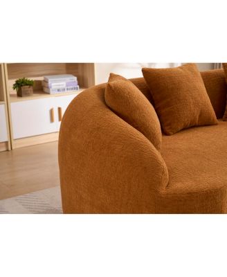 Streamdale Curved Boneless Sofa Loveseat, 2-Seater Orange Chenille Compression Couch with 3 Pillows