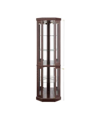 Streamdale Corner Glass Lighted Curio Display Cabinet for Living Room, Wine, Bar Storage, Dark Cherry