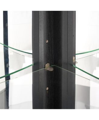 Streamdale Lighted Glass Display Corner Curio Cabinet with Adjustable Shelves - Black