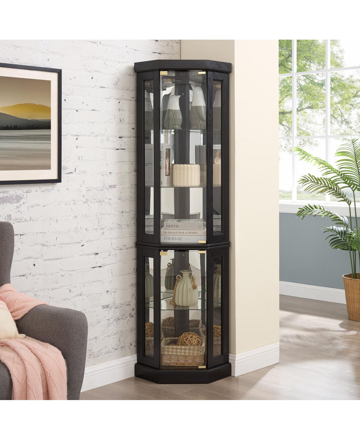 Streamdale Furniture Lighted Corner Curio Cabinet - Display Case for Living Room, Collectibles, Wine & Bar Glass Storage