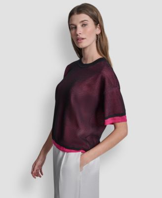Women's Short-Sleeve Boxy 2-Layer Mesh Sweater