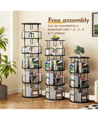 Rotating Bookshelf Tower 5 Tier, Spinning Bookcase, Revolving 360 Bookshelf, Black