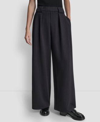 Women's Straight-Leg Pleated Pinstripe Pants