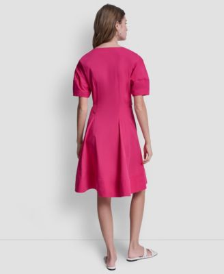 Women's Lantern Puff-Sleeve V-Neck Dress