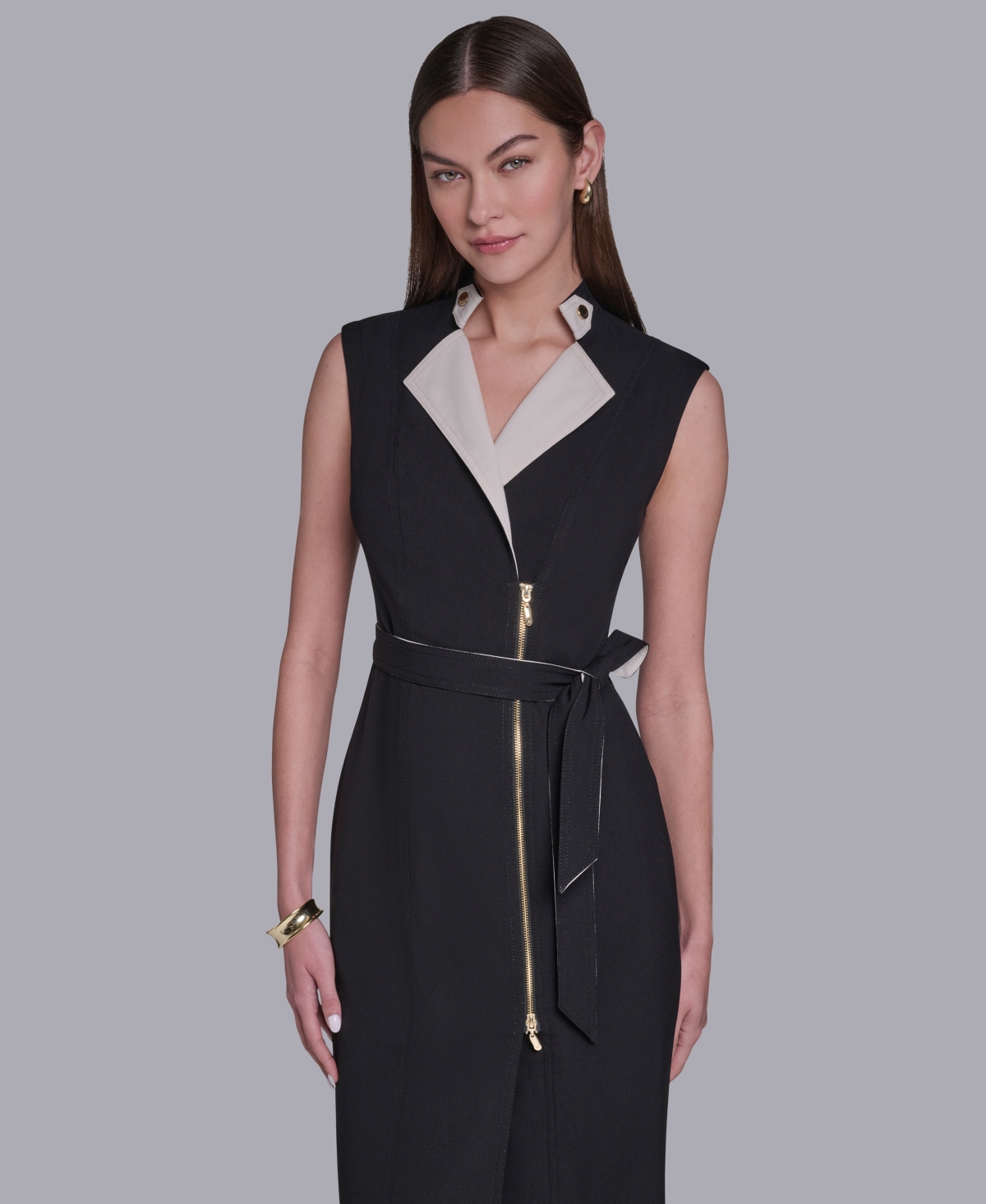 Halston Women's Sleeveless Moto Dress