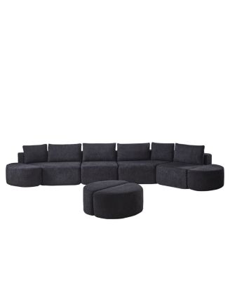 Modular Chenille Sofa Set with 6 Pillows, 4 Footstools