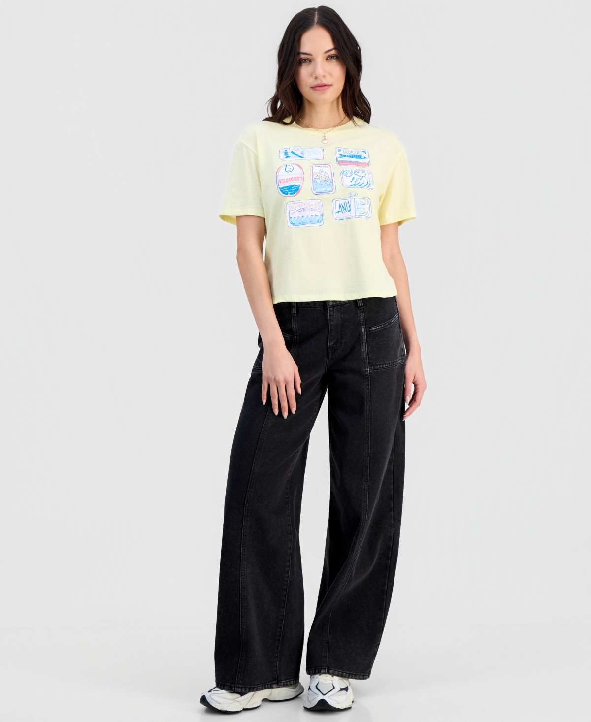 Rebellious One Juniors' Sardines Graphic Crewneck T-Shirt