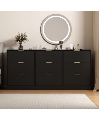 Black 9-Drawer Dresser, 63" Large Deep Chest of Drawers for Bedroom/Living Room