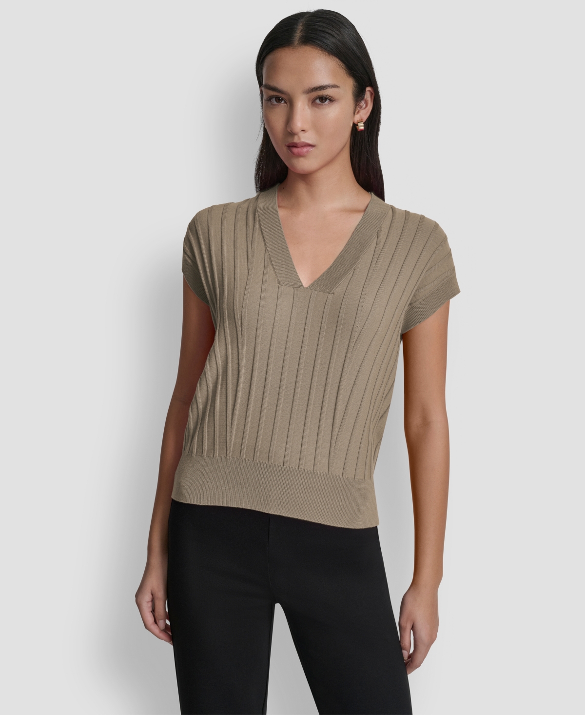 Dkny Women's Ribbed Short-Sleeve Sweater - Sage