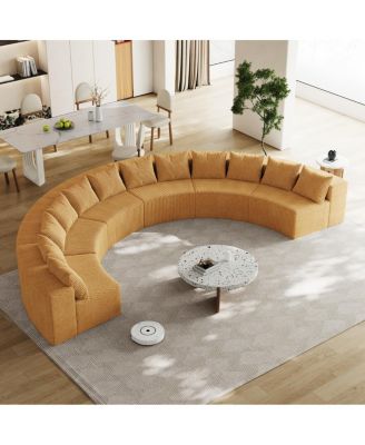 Corduroy Curved Sectional Foam Sofa with 12 Pillows, Semi-Circular Modular Design