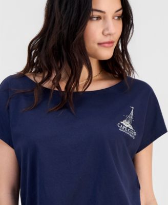 Juniors' Cape Cod Graphic Cotton Boat Neck T-Shirt