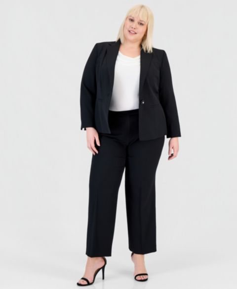 Женские комплекты Kasper Plus Size Single-Button Blazer & Pants, цвет: Чёрный
