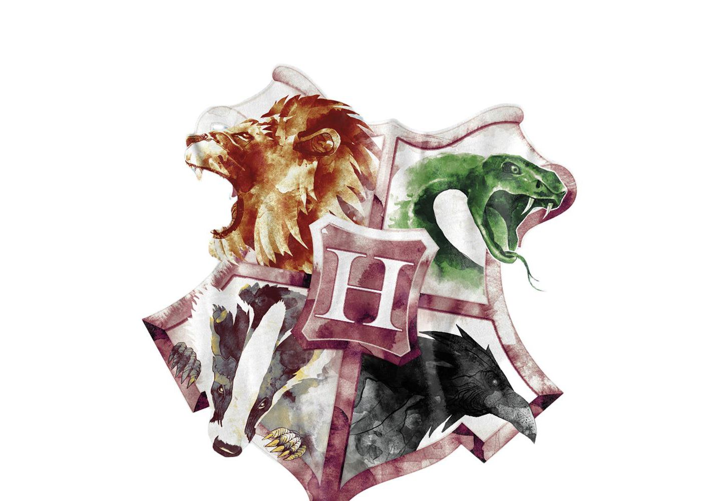 Мужская футболка Harry Potter Hogwarts Crest Watercolor, цвет: Белый — фото 2