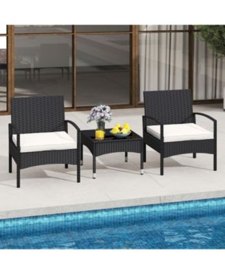 Outdoor 3-Piece Rattan Bistro Furniture Set with Table