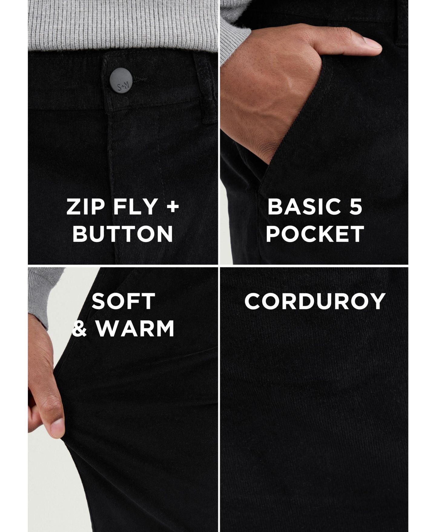Мужские брюки SPRING + MERCER Slim Fit Corduroy, цвет: Чёрный — фото 6