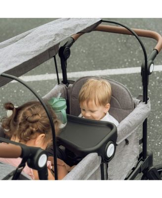 Wagon Stroller for Two Kids with Adjustable Handle, All-Terrain Wheels, Tray and Storage, Grey
