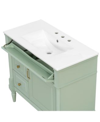 36" Freestanding Bathroom Vanity with Ceramic Sink, Wood Cabinet, Flip Drawer & Adjustable Shelf