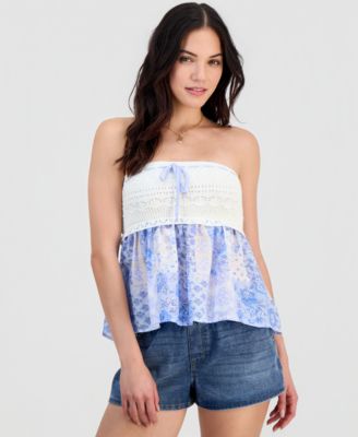 Juniors' Printed Peplum Sweater Tube Top