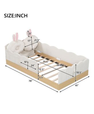 Twin Size Upholstered Platform Bed with Pillows and Storage Bags