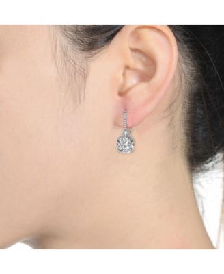 Beautiful White Gold Plated Cushion-Cut CZ leverback Earrings