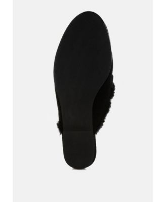 Womens Bosnia Suede & Faux Fur Slip On Mules