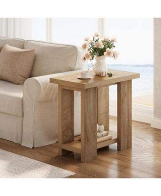 2-Tier Side Table, Farmhouse End Table with Storage Shelves, Small Nightstand Wooden Beside Table Bed Side Table