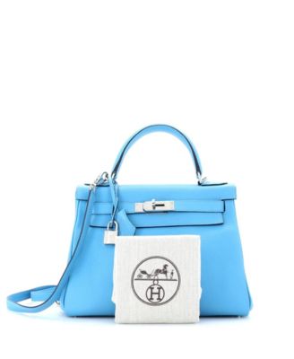 Kelly 28 Handbag Blue Clemence with Palladium Hardware