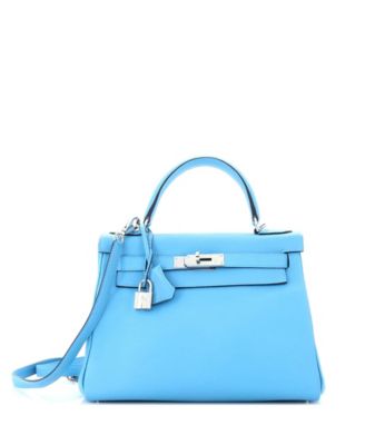 Kelly 28 Handbag Blue Clemence with Palladium Hardware