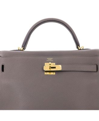 Kelly 32 Handbag Grey Clemence with Gold Hardware