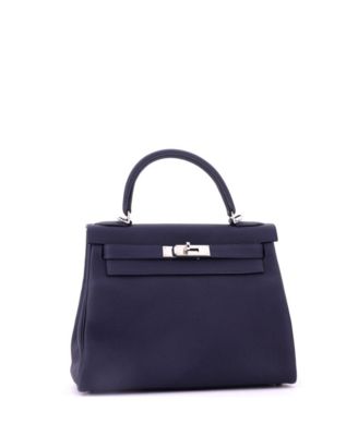 Kelly 28 Handbag Blue Togo with Palladium Hardware