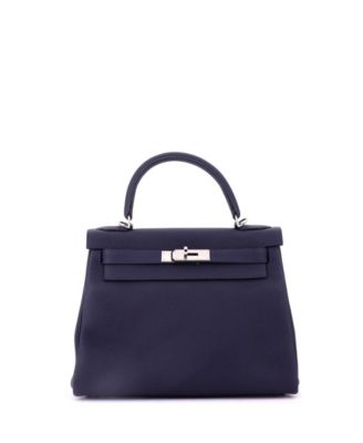 Kelly 28 Handbag Blue Togo with Palladium Hardware