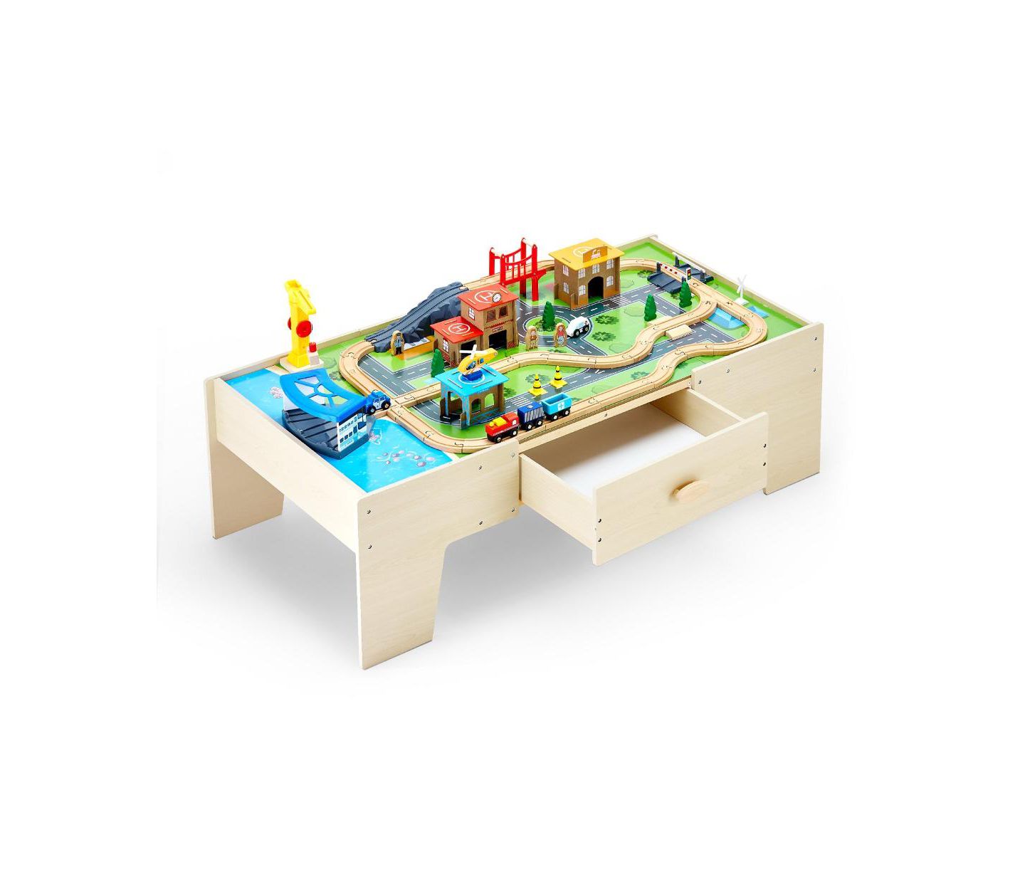 Детские конструкторы Slickblue Train 62-Piece Wooden Activity Table with Storage Drawer, Ages 2-5 Years, цвет: Натуральный — фото 1
