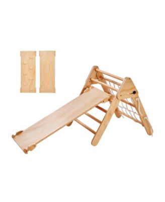 Pikler Triangle Set, 4-in-1 Montessori Climbing Gym w/ Triangle & Ramp, Large Wooden Set, Ages 1-3