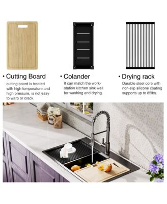 Gunmetal Kitchen Sink Topmount Workstation Stainless Steel Single Bowl