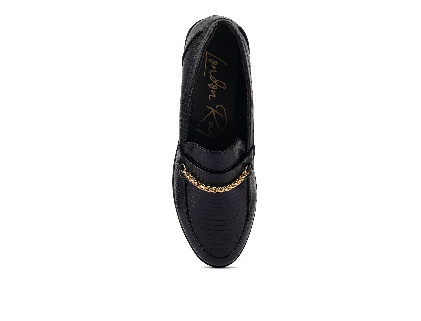 Женские туфли London Rag Vouse Low Block Loafers Adorned With Golden Chain, цвет: Чёрный — фото 6