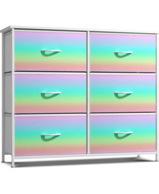 6 Drawers Dresser- Storage Unit with Steel Frame, Wood Top, Fabric Bins